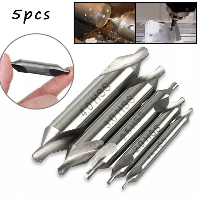 5 Pack Combined Center Drill Bit Set Premium HSS Countersink #1.5/2/2.5/3/4