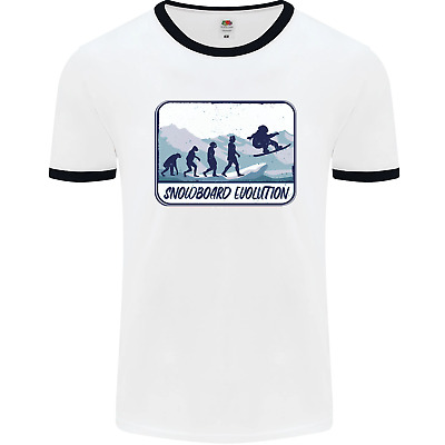 Snowboarding Evolution Funny Snowboarder Mens White Ringer T-Shirt