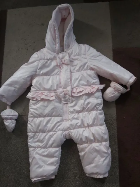 Baby Girls Warm Winter Coat/Snowsuit/Pramsuit  12 Months In vgc