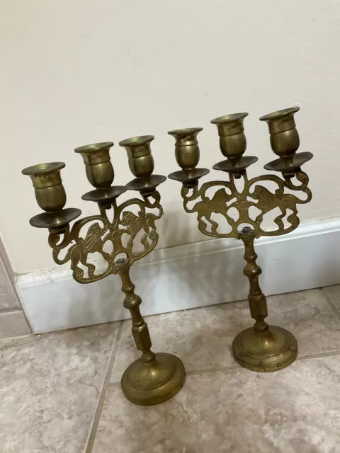 ANTIQUE PAIR OF 19TH CENTURY BRASS  CANDLESTICKS CANDLE  victorian HOLDERS