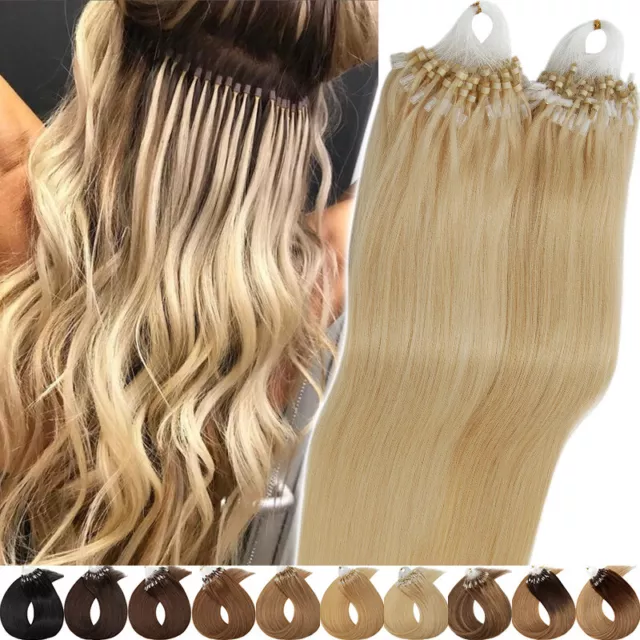 Microring Remy Echthaar Extensions Micro Ring Loop 100g Dick Strähnen Blond 60cm