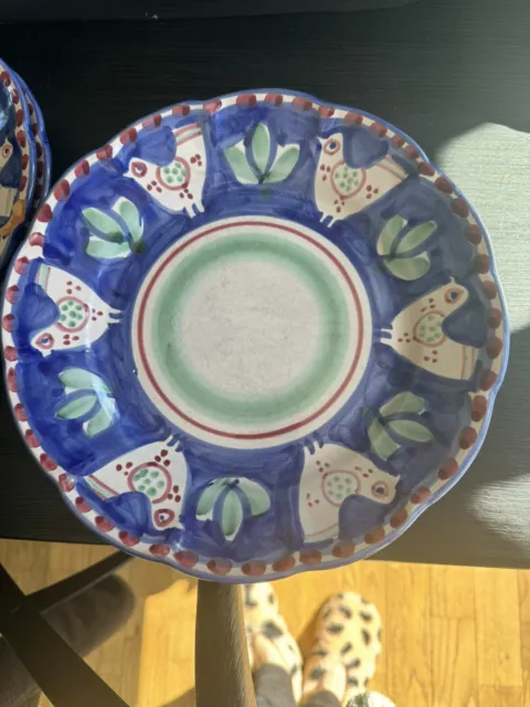 Vietri Italy - Campagna Dinner & Salad Plate set On Blue Border 5 Of Each Plate