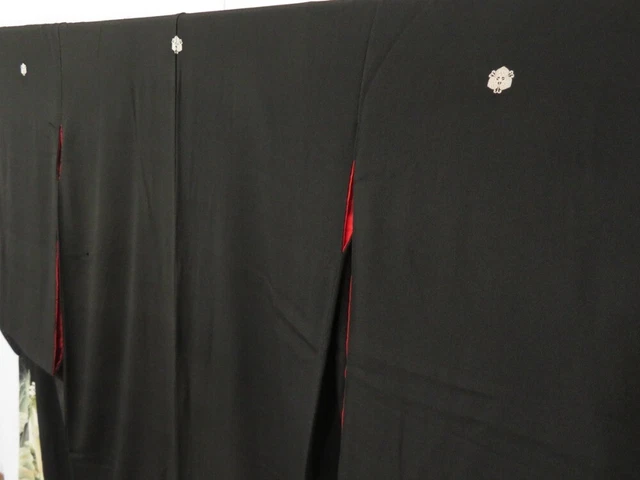 1702T04z800 Antique Japanese Kimono Silk TOMESODE Scenery Black 2