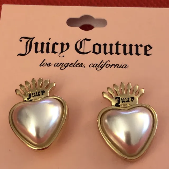 Juicy Couture Gold Tone Juicy Heart & Crown Faux Pearl Stud Earrings NWT