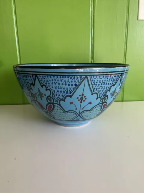 Hand Painted Blue TUNISIA large salad serving BOWL centerpiece fruit