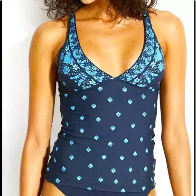 Seafolly Australia Sunflower Border “V” Neck Swim Top. Floral Blue. MSRP: $140