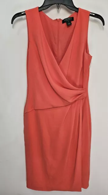 WOMEN'S RALPH LAUREN ORANGE SLEEVELESS RUCHED Moc WRAP DRESS SIZE 2