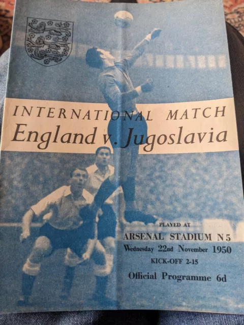 England V Yugoslavia Official Programme 1950.