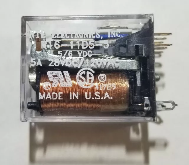 NEW NTE R16-11D5-5 5 Volt DC Coil, 5 Amp DPDT General Purpose Relay