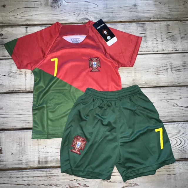 Boy's Ronaldo Soccer Jersey Training Kit F.P.F. Red/Green Sz 4/5 Shorts & Jersey