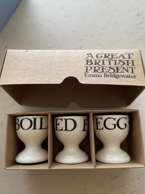 3x Emma Bridgewater Boiled Egg Cups Black Toast & Marmalade pedestal BOXED NEW