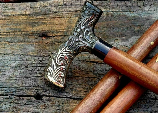 StarZebra Canne en bois avec poignée en laiton sculpté vintage classique