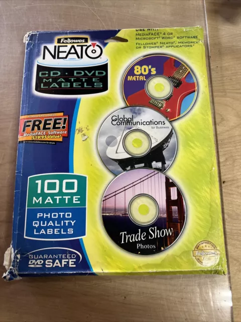 Fellowes Neato Matte White CD/DVD Matte Labels 100 Per Pack 99941 New Open Box