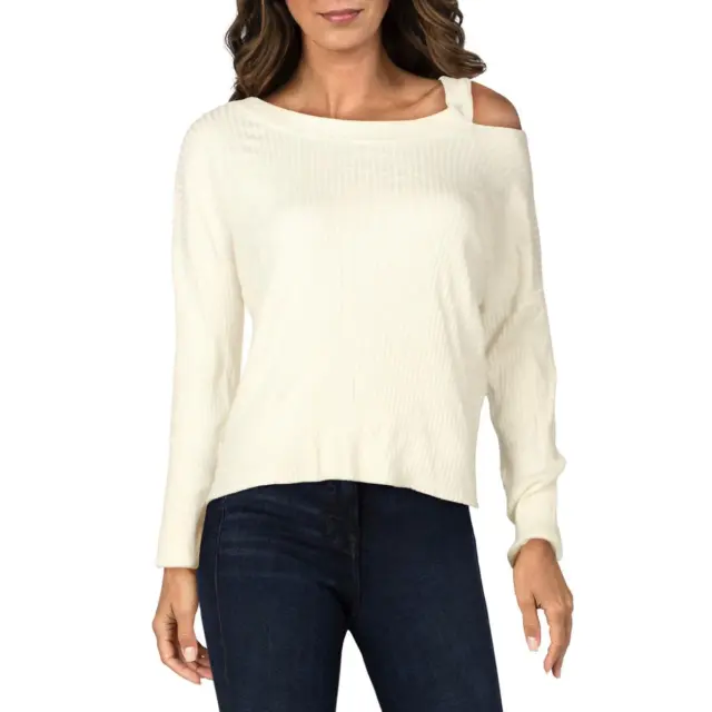 Aqua Womens Ivory Ribbed Cold Shoulder Shirt Sweater Top M BHFO 6800