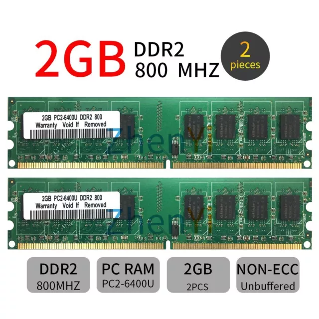 4GB 2x 2GB 1GB DDR2 PC2-6400U 800MHz 240Pin Desktop RAM Green DIMM Memory LOT UK