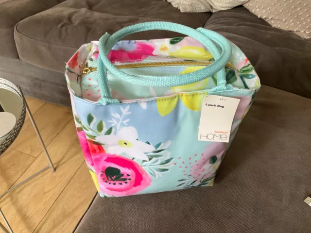 Sainsbury’s Home  floral lunch Bag polyester 12cm x 22cm x 26cm tote washable BN