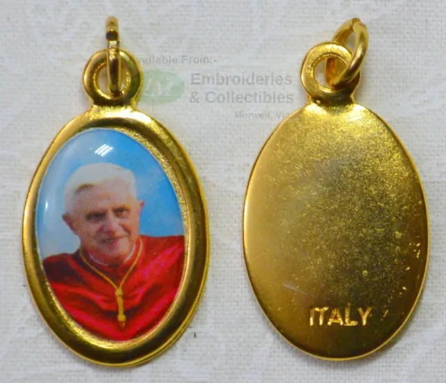 Pope Benedict XVI Picture Medal Pendant, Gold Tone, 20mm x 15mm, Made in Italy