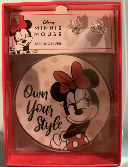 Disney Children’s Sterling Silver Clear Minnie Stud Earrings With Trinket Tray