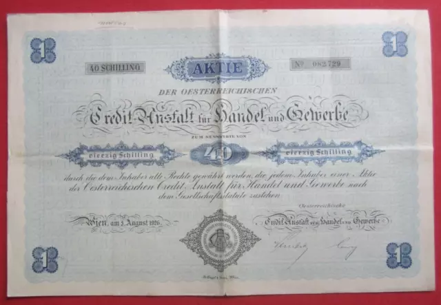 Orig. Aktie Wertpapier Credit-Anstalt für Handel und Gewerbe Wien 1926