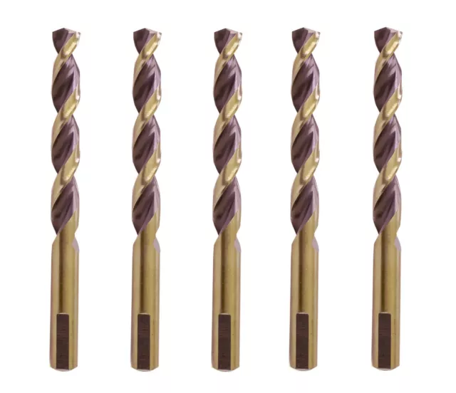 5Pcs 11/32" HSS Drill Bit Set Parabolic Flute Gold/Black Jobber 3 Flat Shank