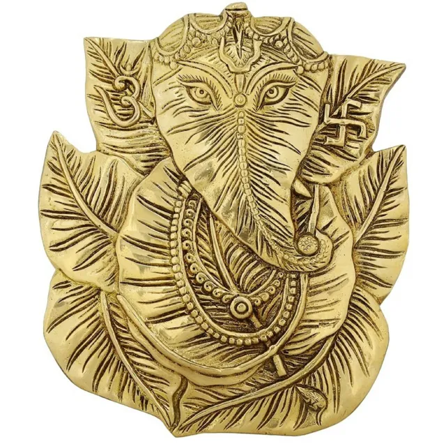 Pipal Leaf Ganesha Hindu God Brass Statue Religious Wall Decor Showpiece