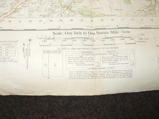 Vintage Ordnance Survey Map Denbigh 1961 Large Fold Out North East Of Wales 3