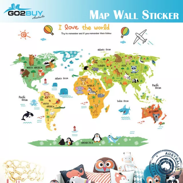Wall Stickers Removable World Animals Map Living Room Decal Picture Art Kids C