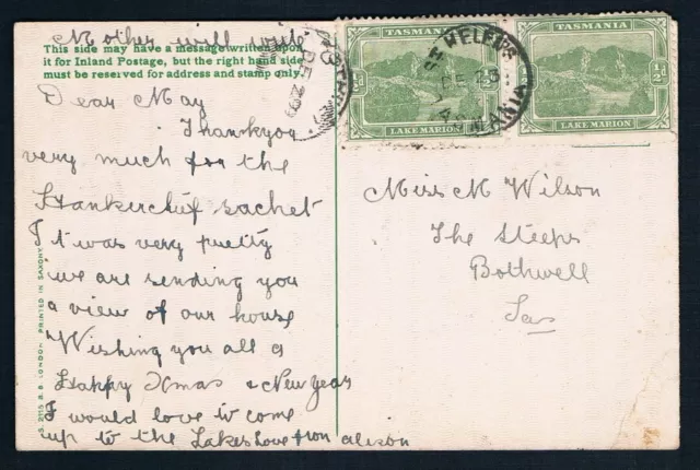 TASMANIA • ST HELENS cds on pair ½d Pictorials on postcard to Bothwell