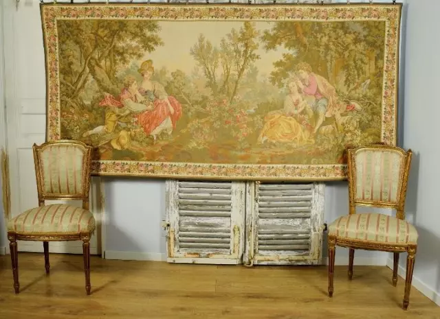 Fantastic Large Vintage French Tapestry Wall Hanging, Petit Trianon Jardin Scene