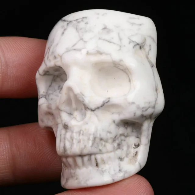 1.6" Howlite Carved Crystal Pendant Skull, Realistic, Crystal Healing