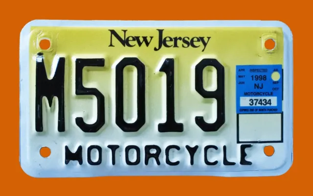 1998 New Jersey Motorcycle Cycle License Plate " M 5019 " Nj  Goldfinch Reflect