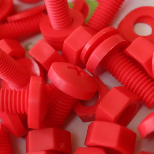 20x Red Screws Plastic Nuts & Bolts, Washers, M8 x 20mm, Anti-Corrosion