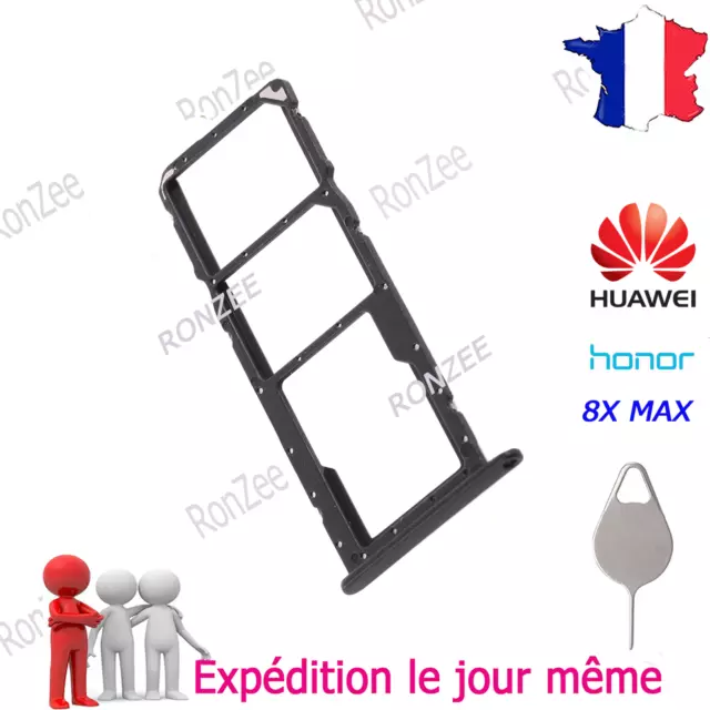 Tiroir Support Lecteur Plateau Carte Sim Micro Sd Huawei Honor 8X Max  ✅ Noir  ✅