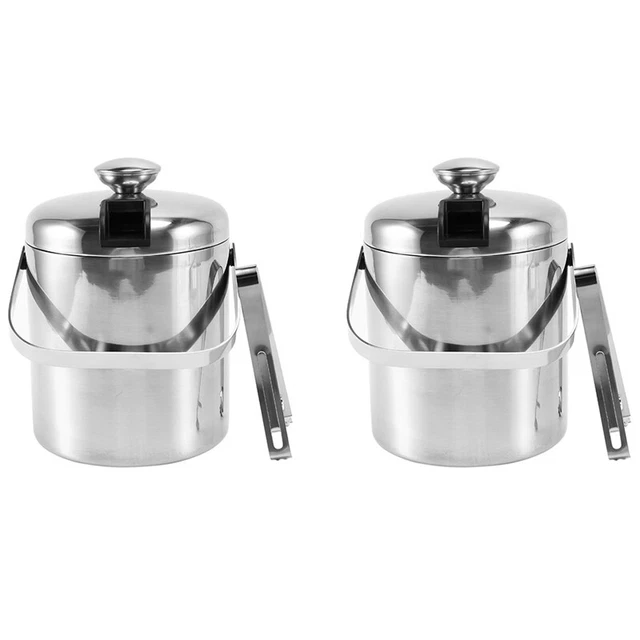 2X Eis KüBel mit Eiszange Aus Edelstahl, Doppel Wandiger Eis KüBel mit DeckeG7H3