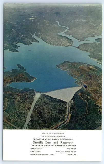 Postcard CA Oroville Dam & Reservoir Vintage Photo Aerial View D6