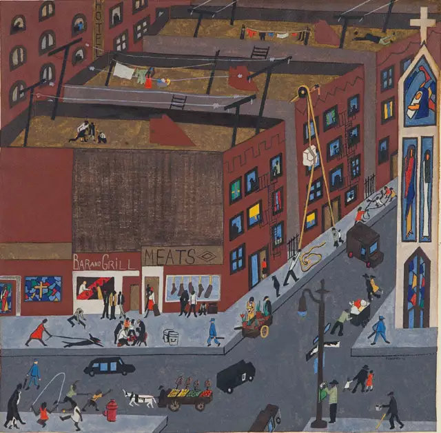 Harlem Street Scene, 1942 by Jacob Lawrence NYC Cityscape Art Print Poster 11x14