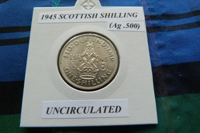 UNCIRCULATED? 1945 SCOTTISH SHILLING  (Silver .500)  George VI pre 1947