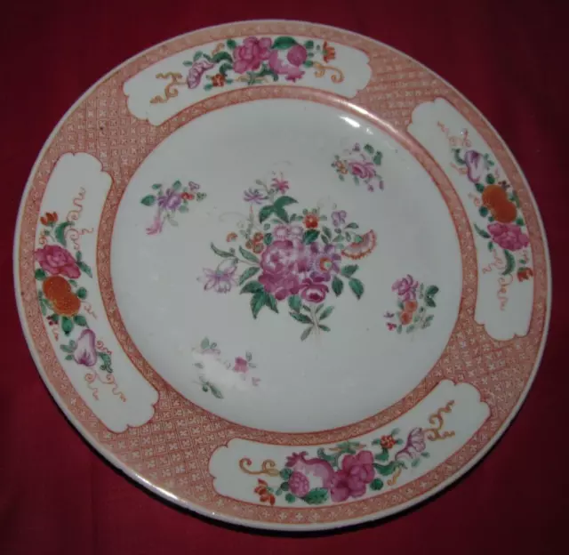 Chine  Assiette porcelaine famille rose décor fleurs XVIIIème XIXème N°1