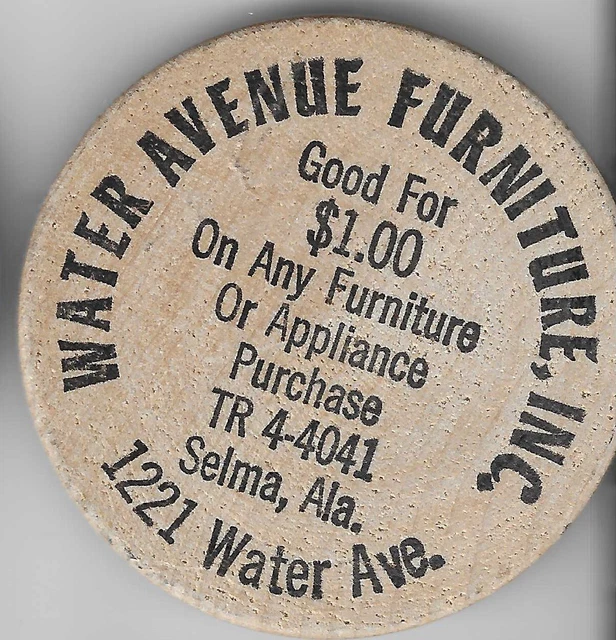 WATER AVENUE FURNITURE, Inc., Selma, Alabama, Token/Coin, 2" Wooden