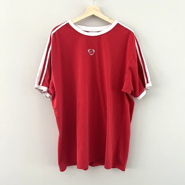 Vintage 90s Nike Embroidered Chest Swoosh T Shirt Red Mens XXL 2XL