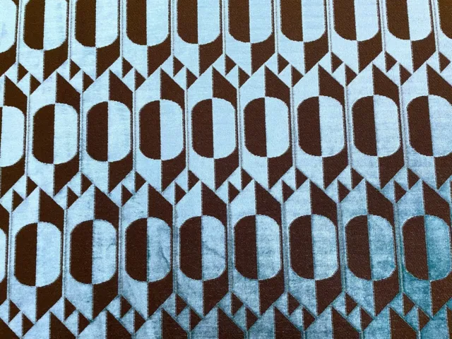 Martini Velvet Teal Retro Geometric Cut Curtain/ Roman Blind Upholstery Fabric