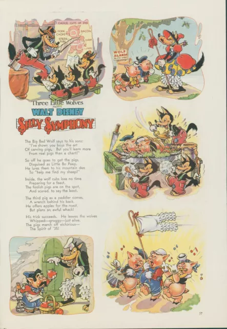 1936 Walt Disney Silly Symphony Three Little Wolves Pigs Vintage Print Ad GH1