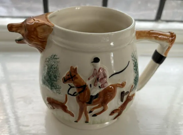 Portland Pottery PPC Fox & Hounds Fox Head Hunting Scene Milk Jug Scenery