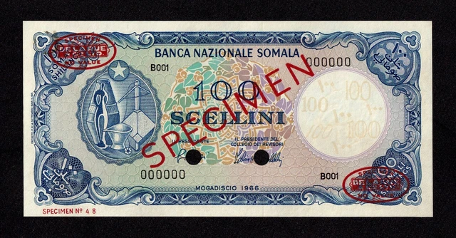 Banca Nazionale SomalA 100 Scellini / Somali Shillings 1966 SPECIMEN UNC Pick 8s