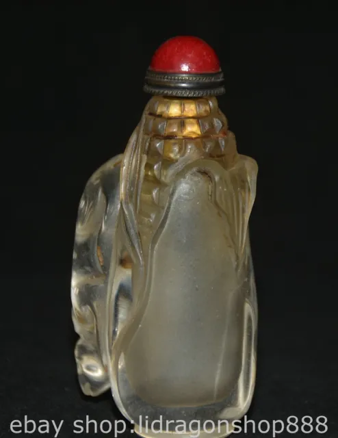 3.2" Chinese Natural Crystal Carving Dynasty Mouse Corn Snuff bottle box 3