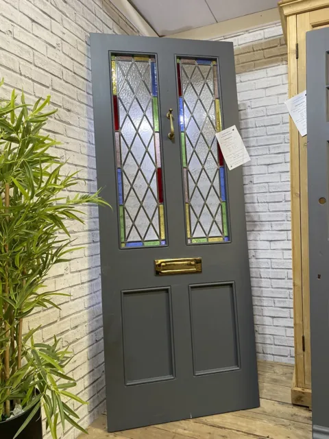 Reclaimed Front Entrance Coloured Leaded Glass Door - Superb!