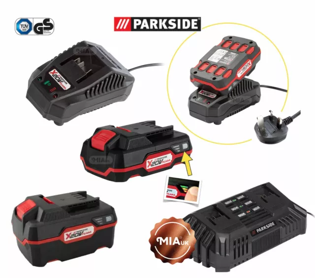 PARKSIDE 20V 2AH/4AH Batteria agli ioni di litio - Caricabatterie rapido  singolo/doppio *Squadra X20v* EUR 38,67 - PicClick IT