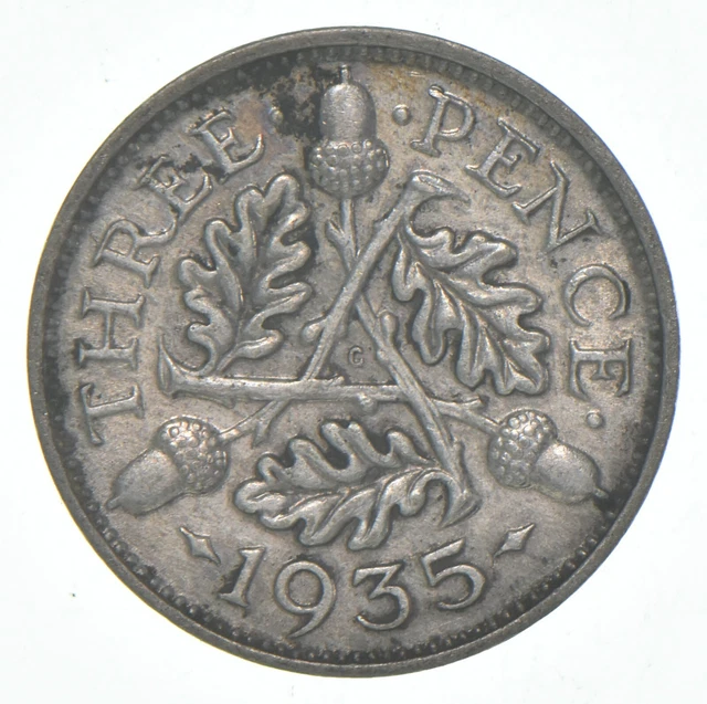 Roughly the Size of a Dime 1935 Great Britain 3 Pence World Silver Coin *341