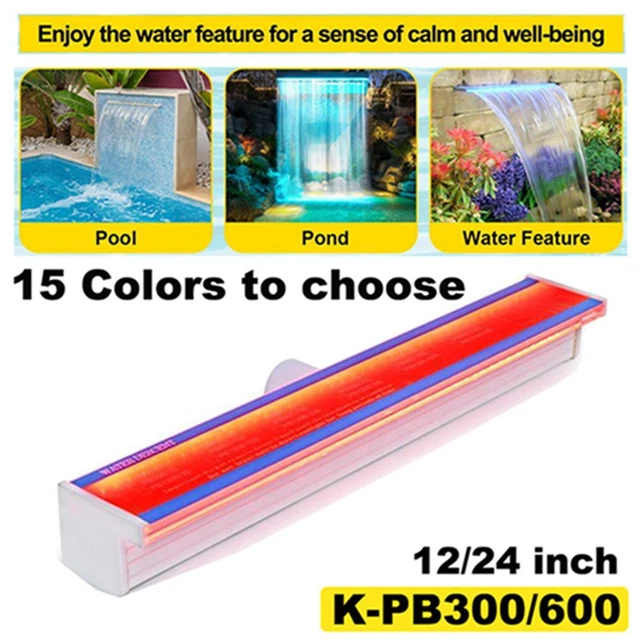24" Color Changing Lighted Solid Acrylic Spillway for Garden Pond Swimming Pool