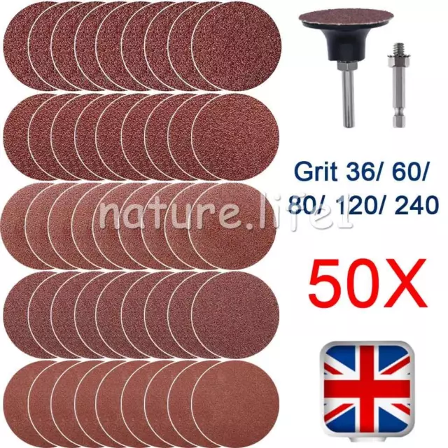 50x 2'' 50mm 36/60/80/120/240 Grit Type R Roloc Sanding Discs Abrasive Roll Lock